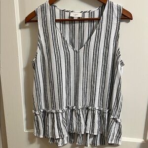 LOFT Sleeveless Striped Blouse in Black and White